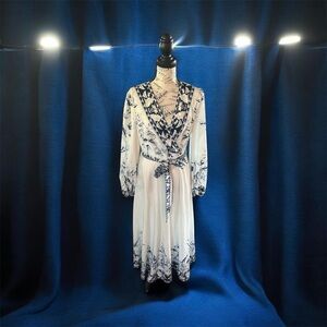 Elegant White and Blue Floral Dress